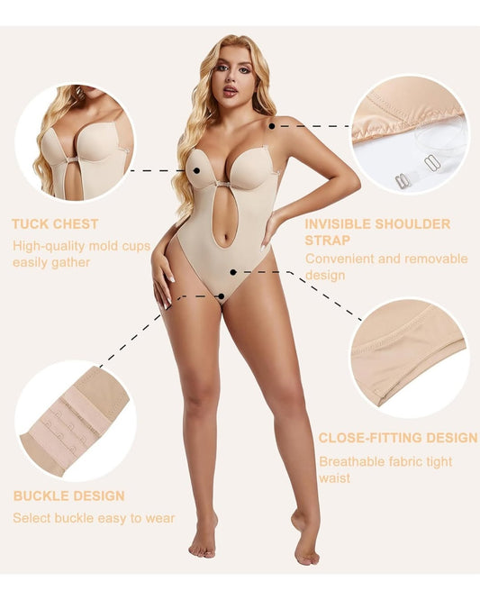 Strapless Bodysuit for Backless Deep neck Dress Bra Shapewear