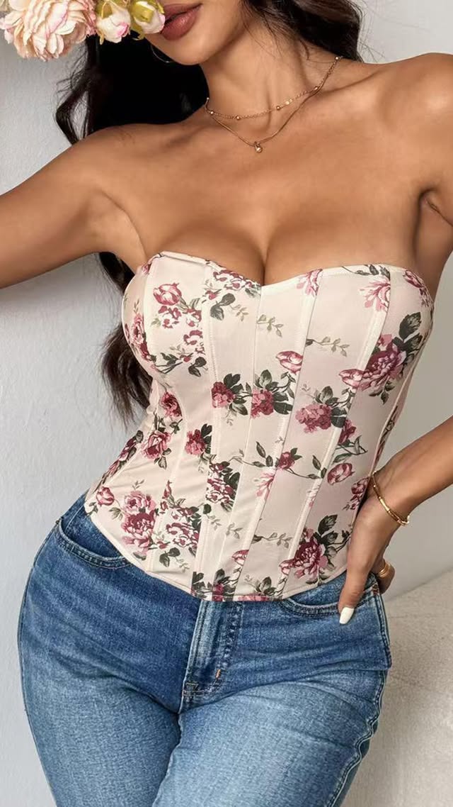 Floral Print Boning Corset Tube Top