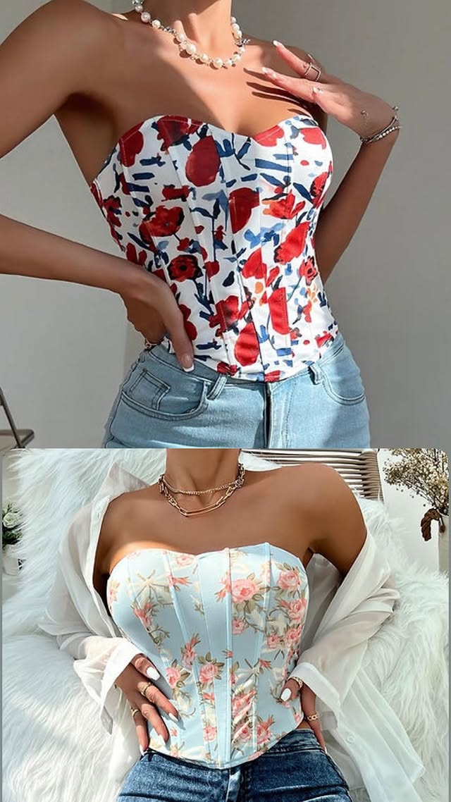 Floral Print Boning Corset Tube Top