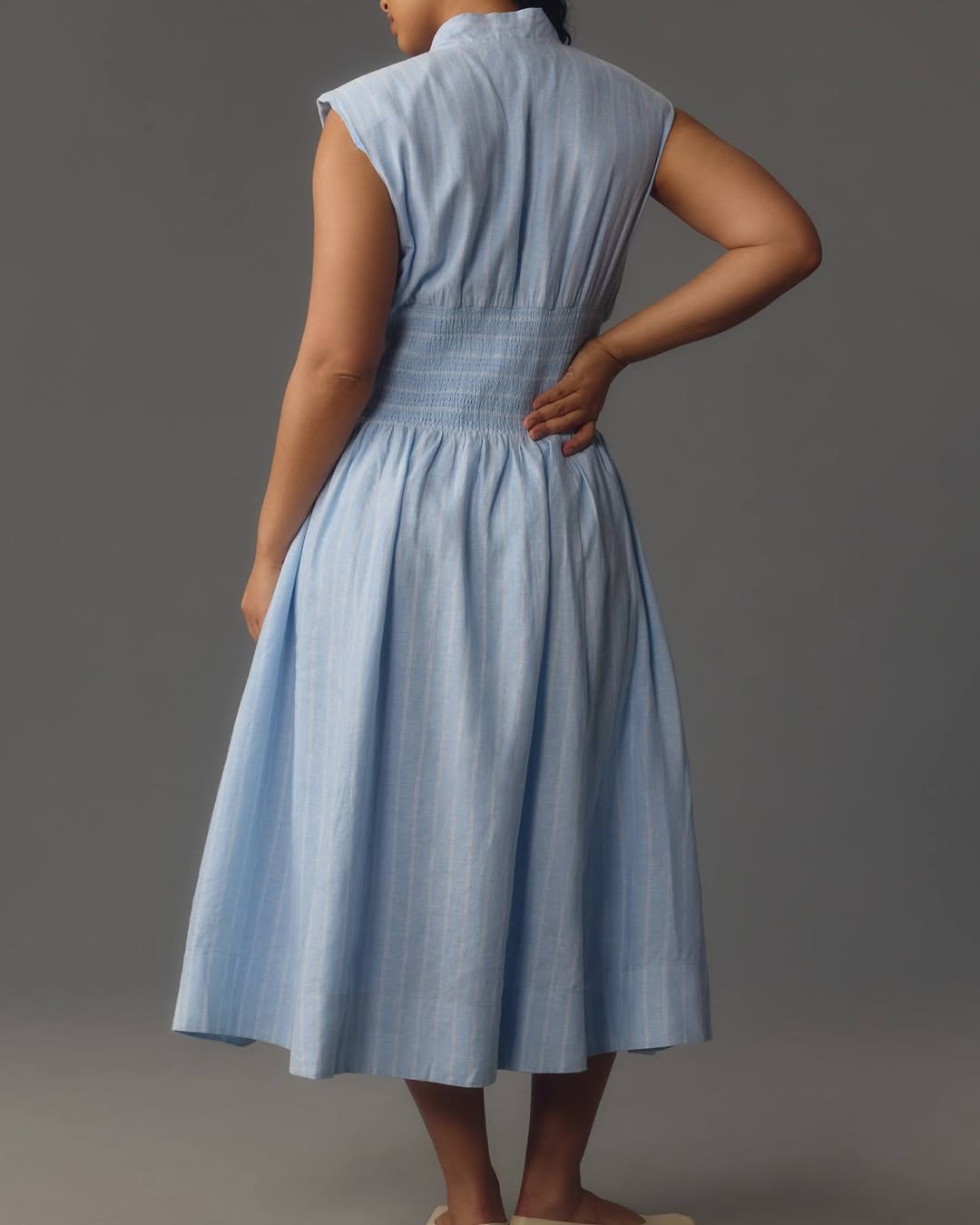 The Tommie Cap-Sleeve Smocked Front-Zip Shirt Dress Linen Edition