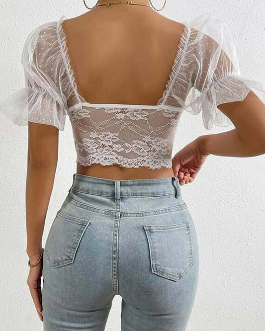 Transparent Lacy Deep Neck Corset