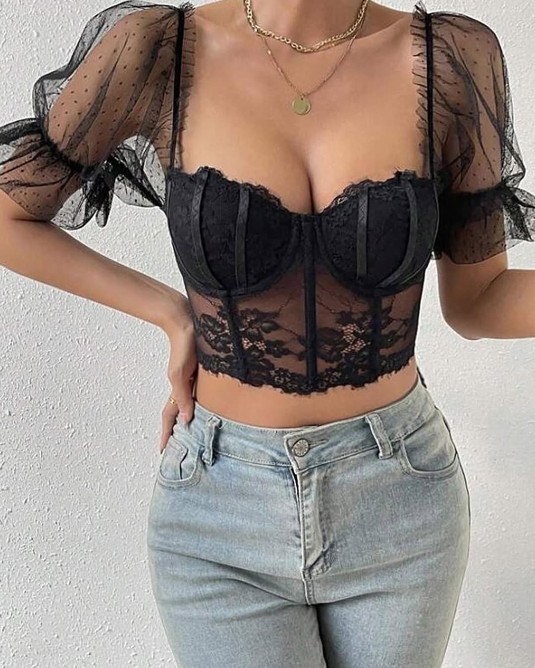 Transparent Lacy Deep Neck Corset