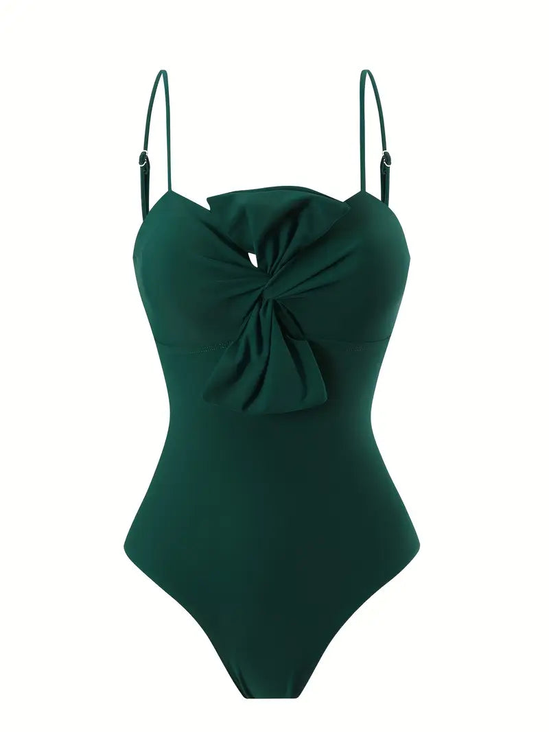 Twisted Bow Tie Monokini with Printed Sarong Swimwear