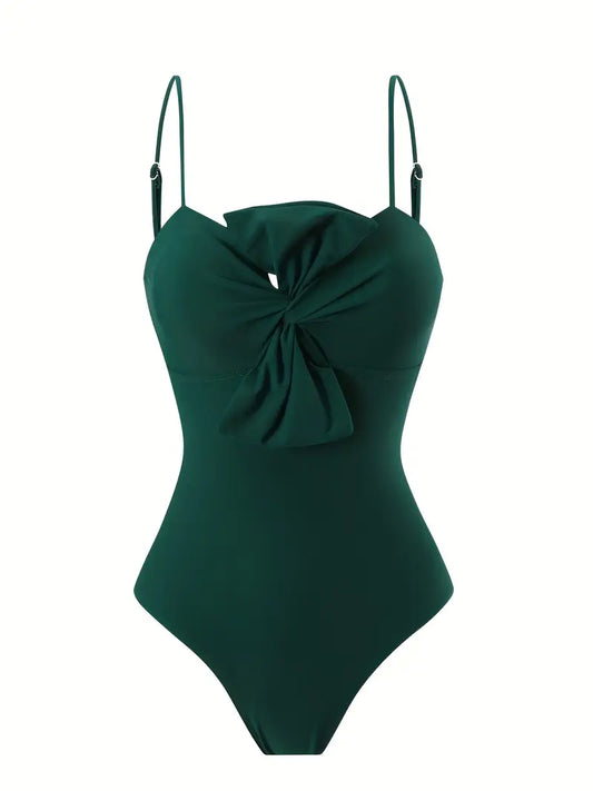 Twisted Bow Tie Monokini with Printed Sarong Swimwear