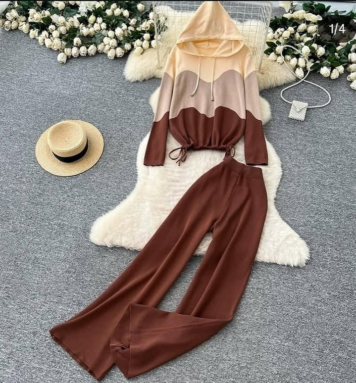 Wavy Knitted Hoodie Coord Set