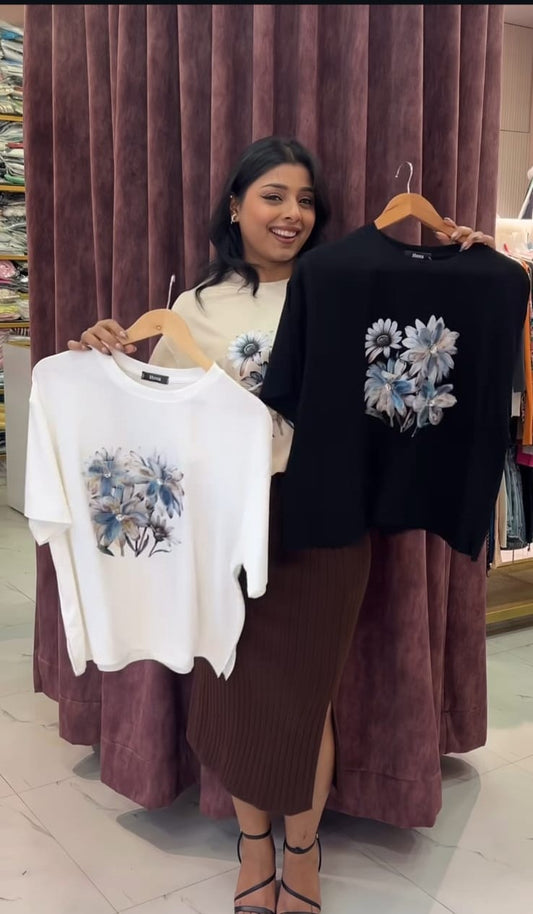 Single Stud Flower Tshirt Top