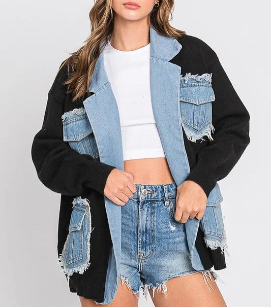 Zavi Denim Patchwork Cardigan