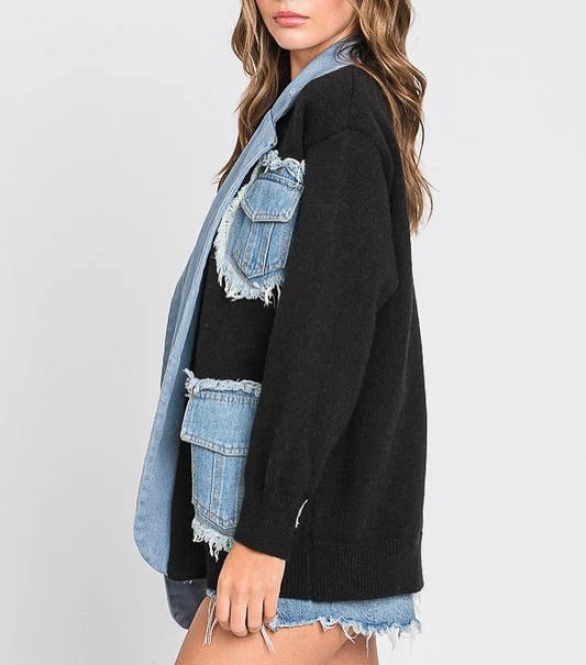 Zavi Denim Patchwork Cardigan
