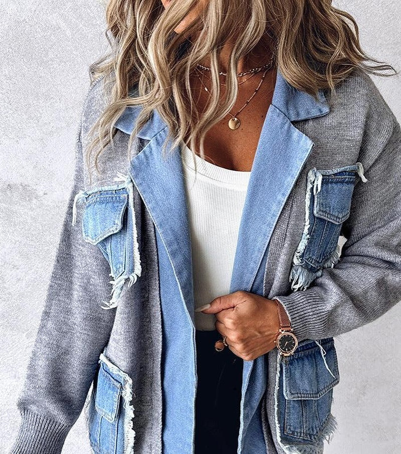 Zavi Denim Patchwork Cardigan