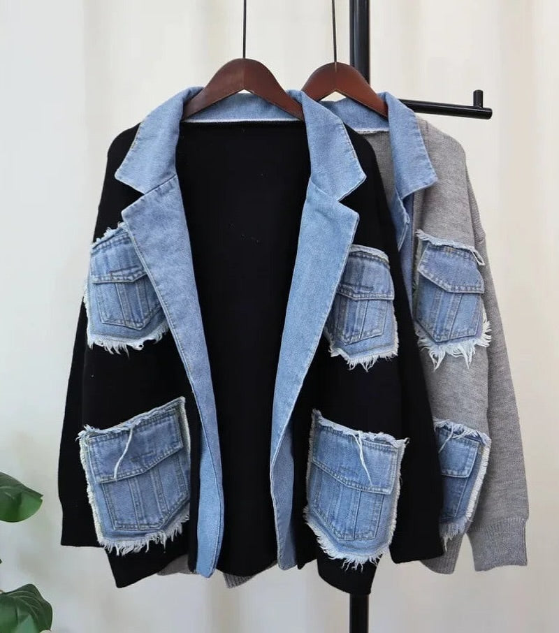 Zavi Denim Patchwork Cardigan