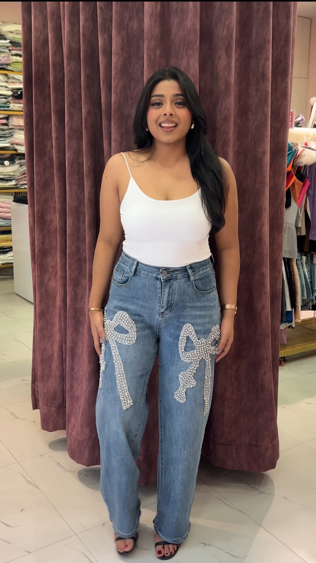 Studded Bow Denim Jean