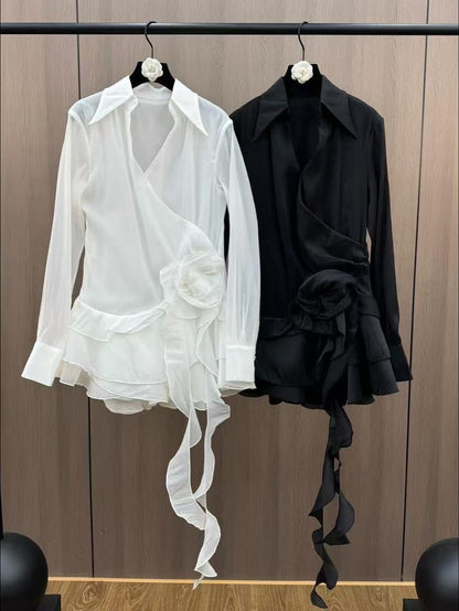 ALINA LONG SLEEVE COLLARED RUFFLE MINI DRESS