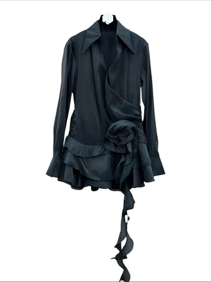 ALINA LONG SLEEVE COLLARED RUFFLE MINI DRESS