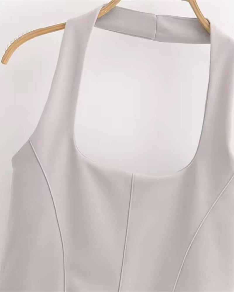 Beatrice Halter Top with Belted Flared Interlock Pant Coord Set