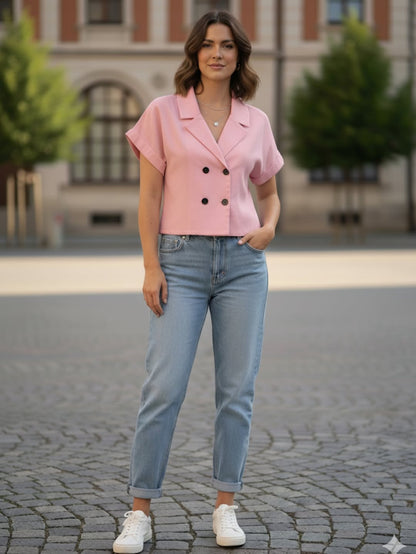 Linen Crop Blazer Top