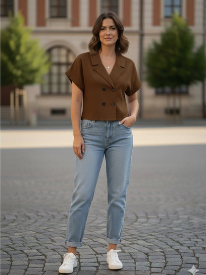 Linen Crop Blazer Top