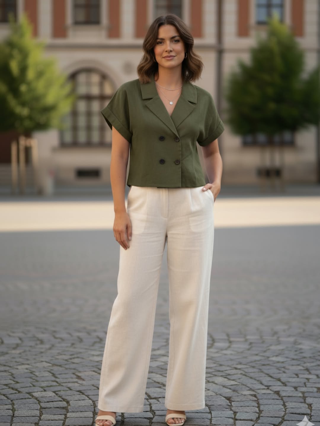 Linen Crop Blazer Top
