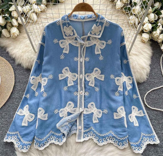 Bow Embroidery Shirt