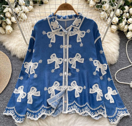 Bow Embroidery Shirt