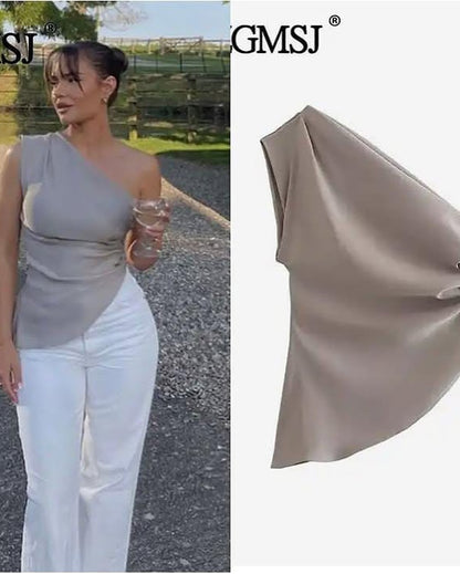 Damen Asymmetric One Shoulder Top