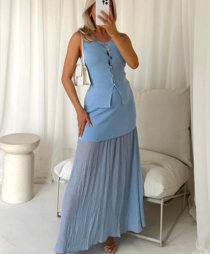 Delilah Knit Waistcoat & Pleated Sheer Maxi Skirt