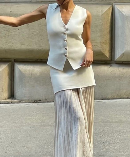 Delilah Knit Waistcoat & Pleated Sheer Maxi Skirt