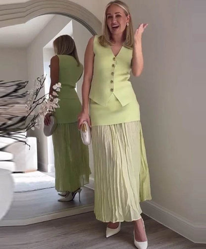 Delilah Knit Waistcoat & Pleated Sheer Maxi Skirt