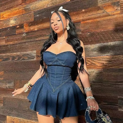 Denim Corset Tube Dress