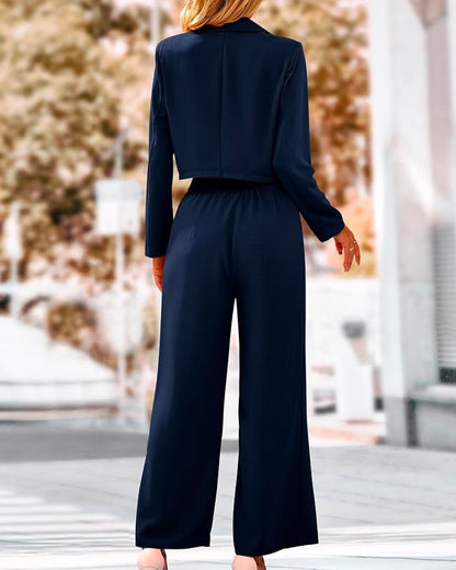 Double Breasted Blazer Wide Leg Pant Set