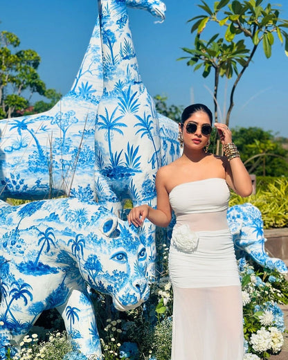 Flower Applique See through Tube Maxi Dress