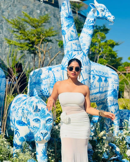 Flower Applique See through Tube Maxi Dress