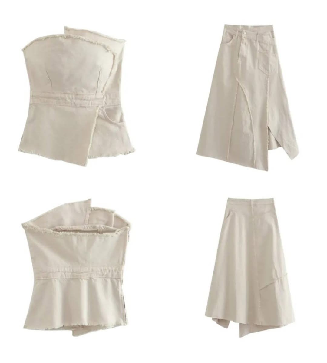 Frayed Denim Tube Top & Skirt Co-ord Set