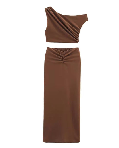 Graciela Asymmetric Crop Top with Gathered Skirt Twin Set
