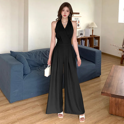 HALTER BACKLESS WIDE LEG JUMPSUIT