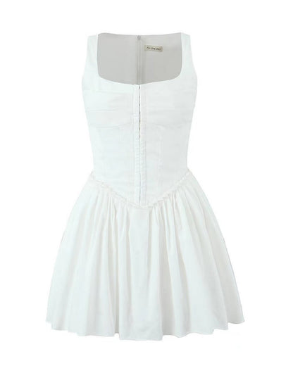 HOOK & EYE DROP WAIST PLEATED CORSET SUMMER MINI SUNDRESS