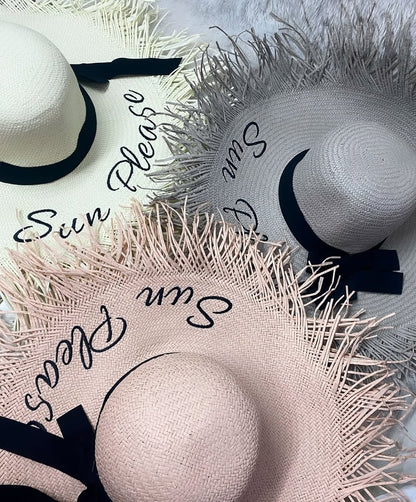 Embroidery lettering wide brim sun beach Hat