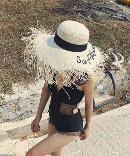 Embroidery lettering wide brim sun beach Hat