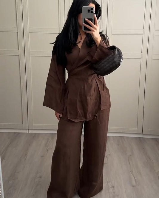 Linen Surplice Kimono Coord Set