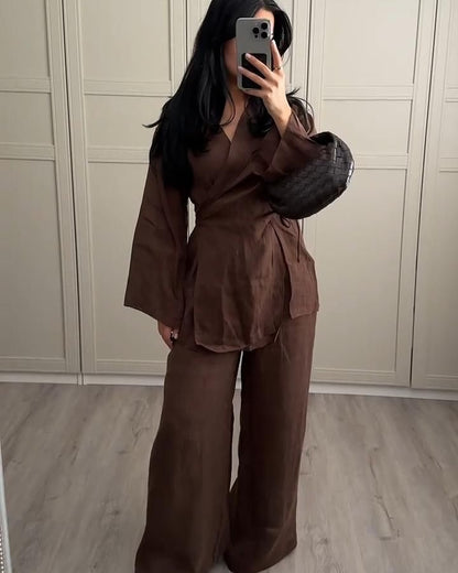 Linen Surplice Kimono Coord Set
