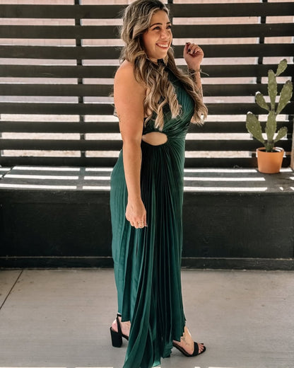 One Shoulder Sun Pleated Satin Dress