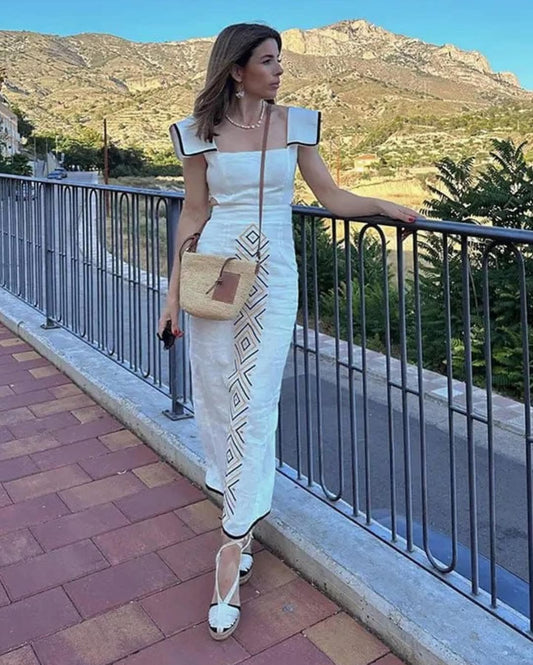PRINTED BACK KNOT MIDI DRESS