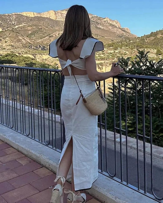 PRINTED BACK KNOT MIDI DRESS