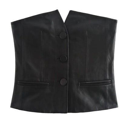 PU Leather Tube Vest Top & Slit Skirt Coord Set