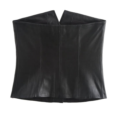 PU Leather Tube Vest Top & Slit Skirt Coord Set