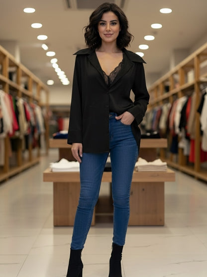 Satin shirt with fancy bralet attached