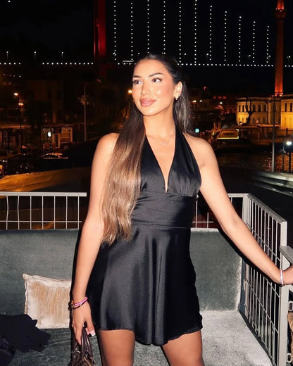 Halter Back Bow Tie Mini Dress