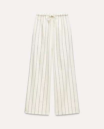 Striped Deep Cowl Neck Top & Wide Leg Pant Coord Set