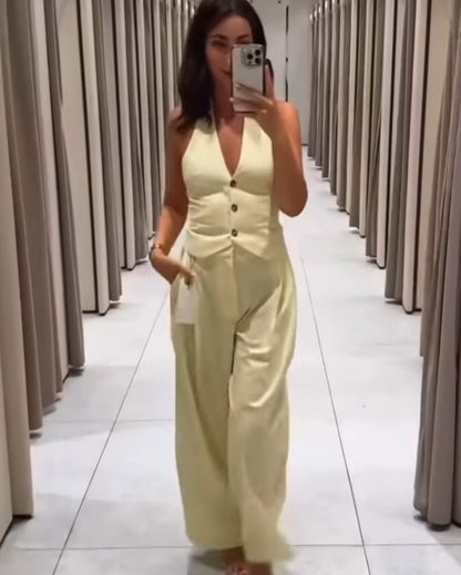 Delphi Halter Waistcoat with Double Pleat Trouser Set