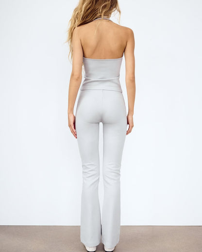 Beatrice Halter Top with Belted Flared Interlock Pant Coord Set
