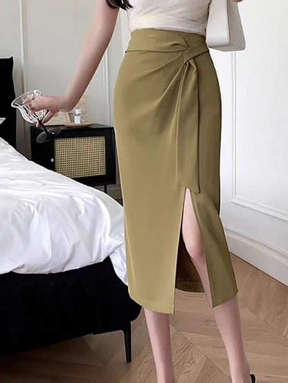 High-Waisted Midi Skirt with Stylish Side Slit